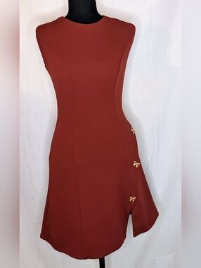 Express Rust Sleeveless A-Line Mini Dress W/ Gold Bow Detail XS